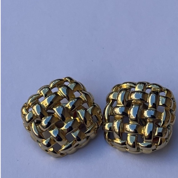 Givenchy Gold Earrings Woven Square Vintage Clip Ons - Picture 5 of 5
